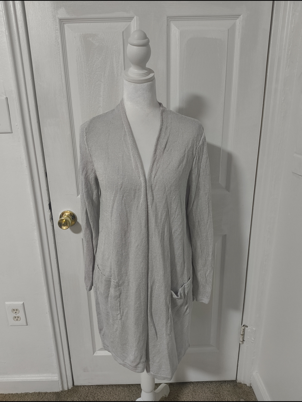 J. Jill Light Gray Open-Front Long Cardigan - Picture 1 of 4